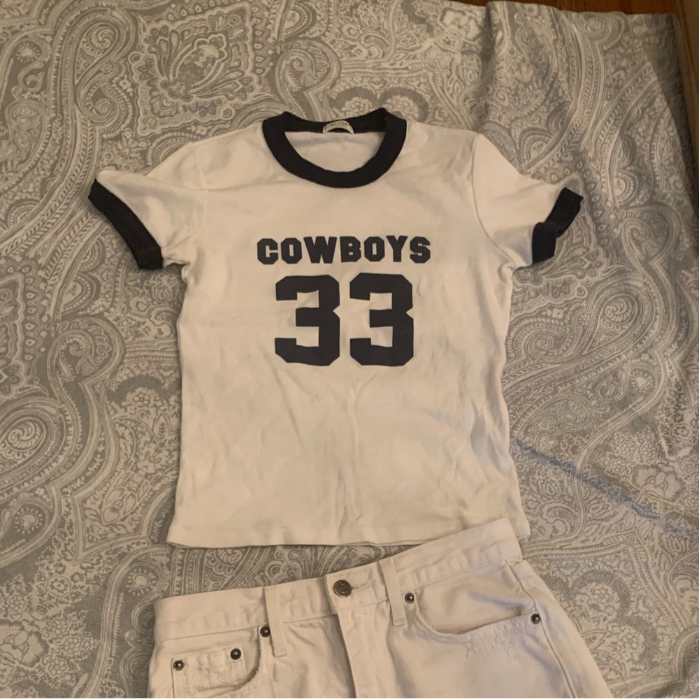 Brandy Melville White Tee with Navy Details